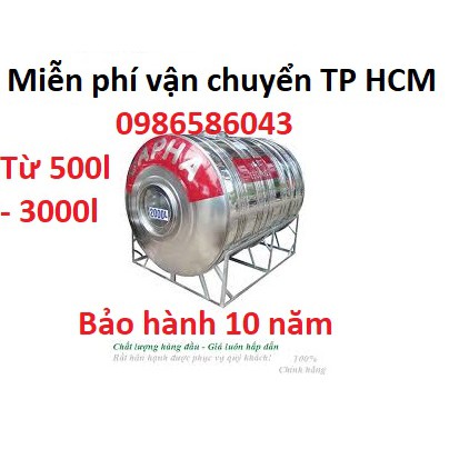 Bồn nước nằm inox Dapha ANPHA từ 500LIT - 3000LIT SUS304 bảo hành 10 năm