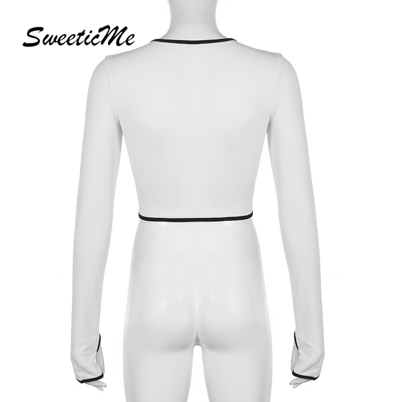 Áo Thun Tay Dài Dáng Ôm Màu Sắc Tương Phản Thời Trang   Dành Cho Nữ