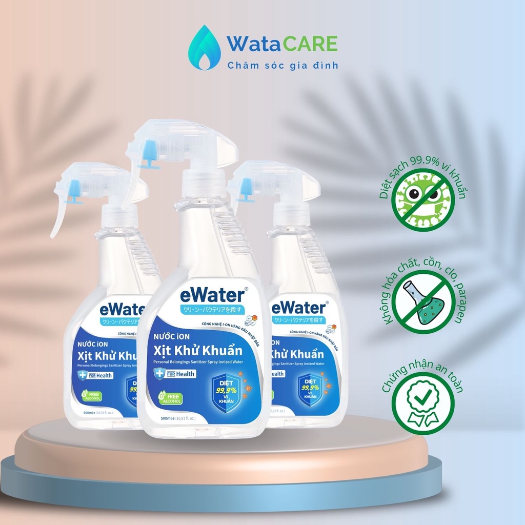 Combo 3 chai Nước ion đa năng Xịt khử mùi khử khuẩn cao cấp eWater (3x500ml) công nghệ hàng đầu Nhật Bản an toàn cho da