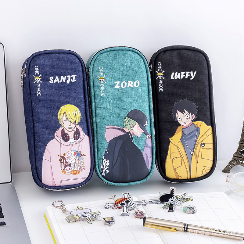 Túi đựng bút bằng vải canvas sức chứa lớn in hình anime One Piece sáng tạo độc đáo cho nam nữ