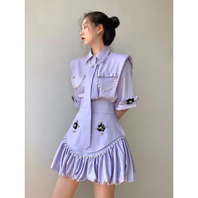 Set Váy Đính Hạt Tím Sang Chảnh Thời TRang Cao Cấp Dành Cho Nữ