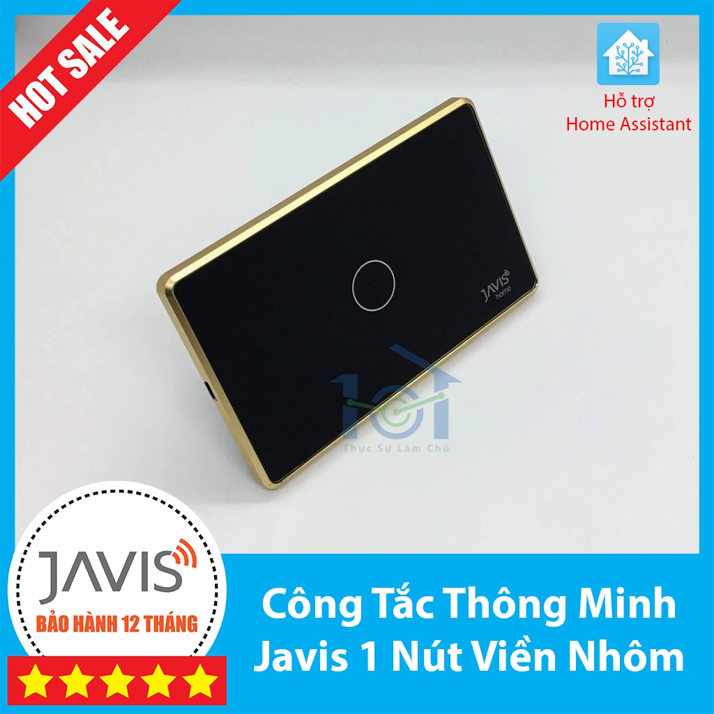 Công tắc thông minh JAVIS 1 nút viền vàng. Công tắc cảm ứng WIFI hỗ trợ Google/Alexa/Hass-MQTT