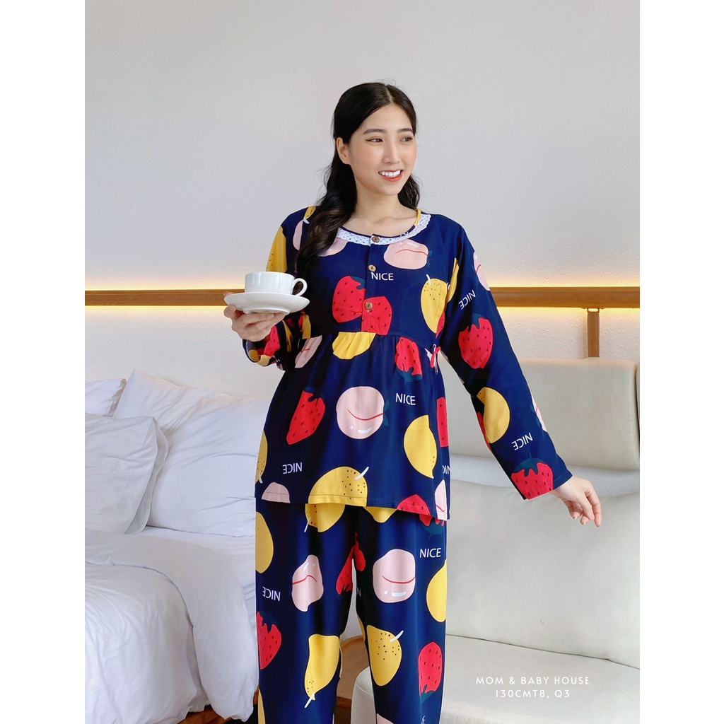 Bộ tôn 2 da thái bầu 2in1 kết hợp sau sinh tay dài cài cúc mặc nhà