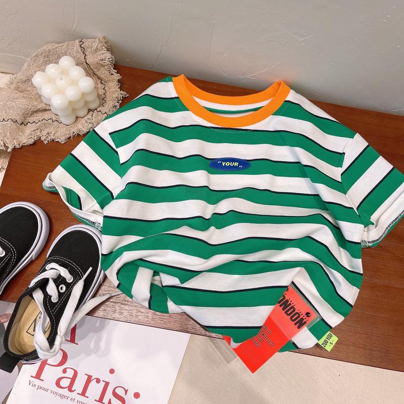 Áo Thun Cotton Tay Ngắn Họa Tiết Sọc Ngang Dành Cho Bé Trai