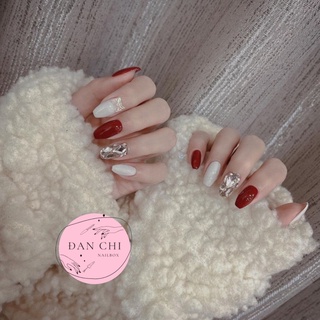 Nailbox móng úp thiết kế sẵn Mẫu Đỏ Trắng Đính Đá