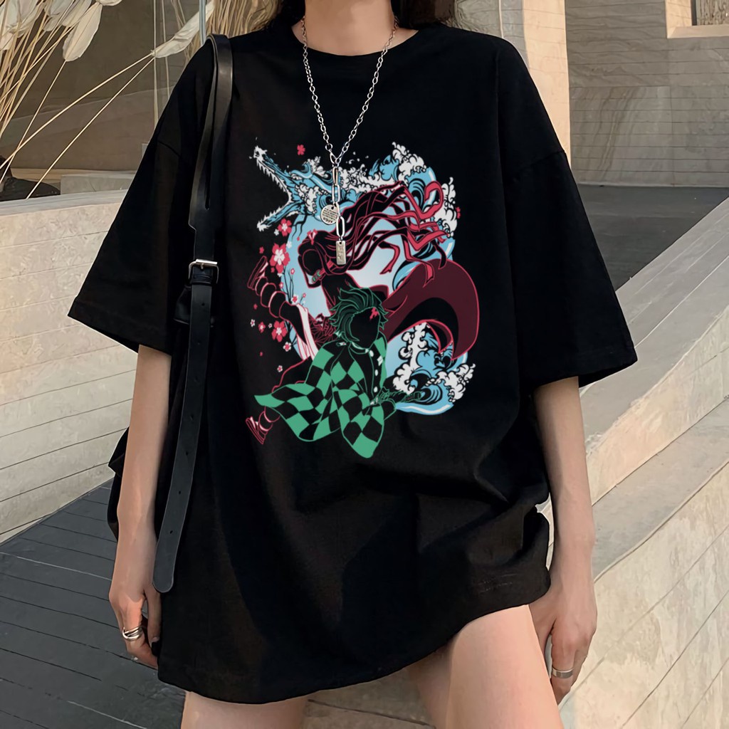 Áo thun tay lỡ nam nữ form rộng Oversize, áo phông freesize Unisex anime Tanjiro - Nezuko