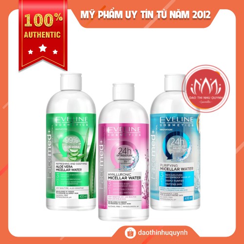 Nước Tẩy Trang Eveline Facemed + 3 in 1 Cosmetics Hyaluronic Micellar Water Tẩy Sạch - Giữ Ẩm 100ml 400ml