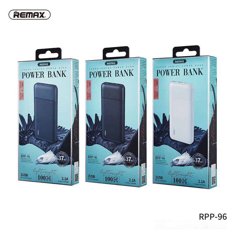 Pin Sạc Dự Phòng Remax 10.000mAh Model RPP-96 2 Cổng Sạc USB Nhỏ Gọn Bảo Hành 3 Tháng- [Hàng chính hãng]