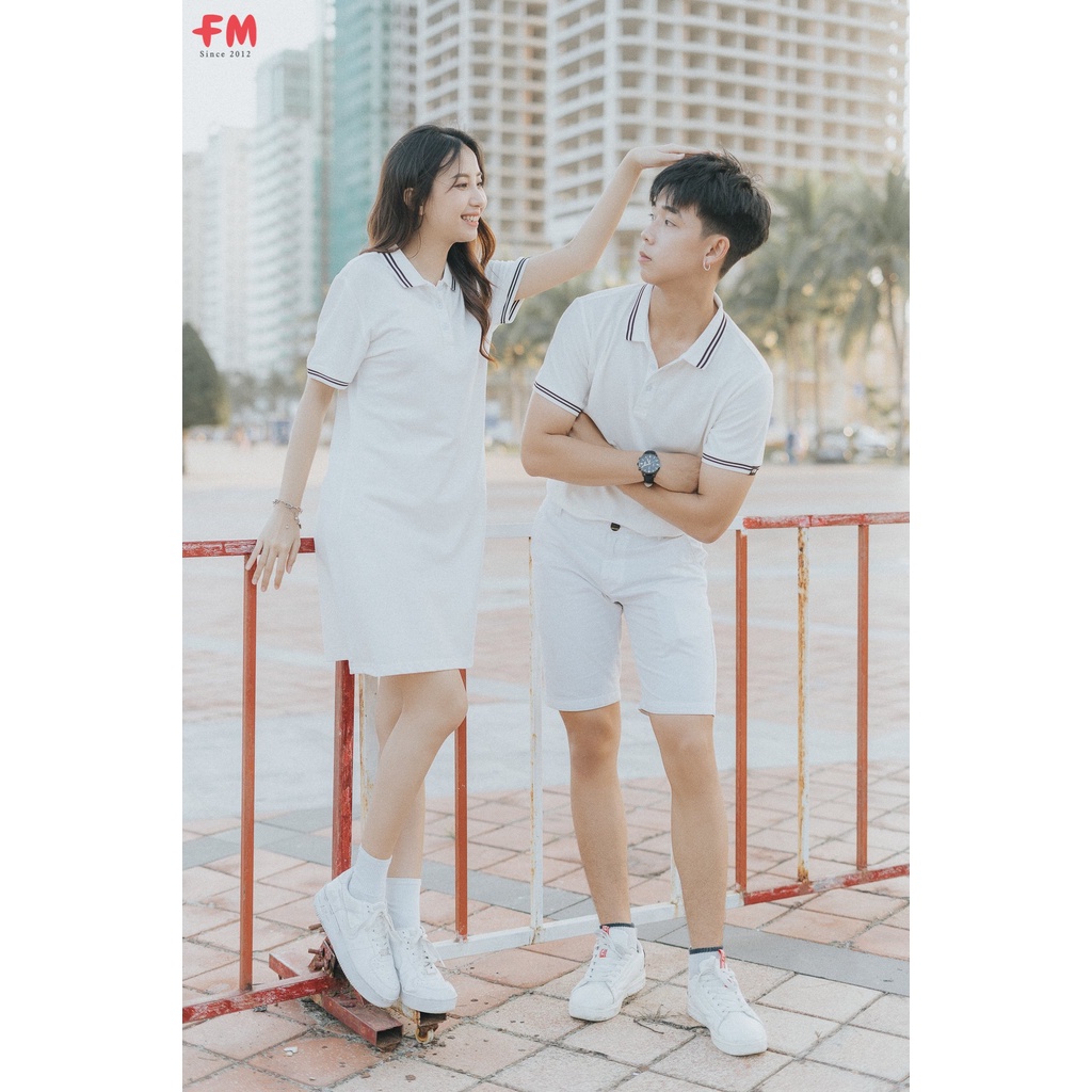 Set đồ đôi nam nữ FM Style áo thun có cổ kèm váy polo dáng ngắn basic chất cotton xịn thời trang couple 220126724