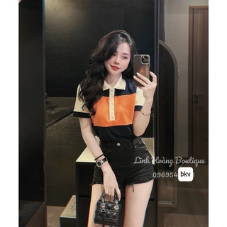 Áo phông polo phối màu cam than hot 2022