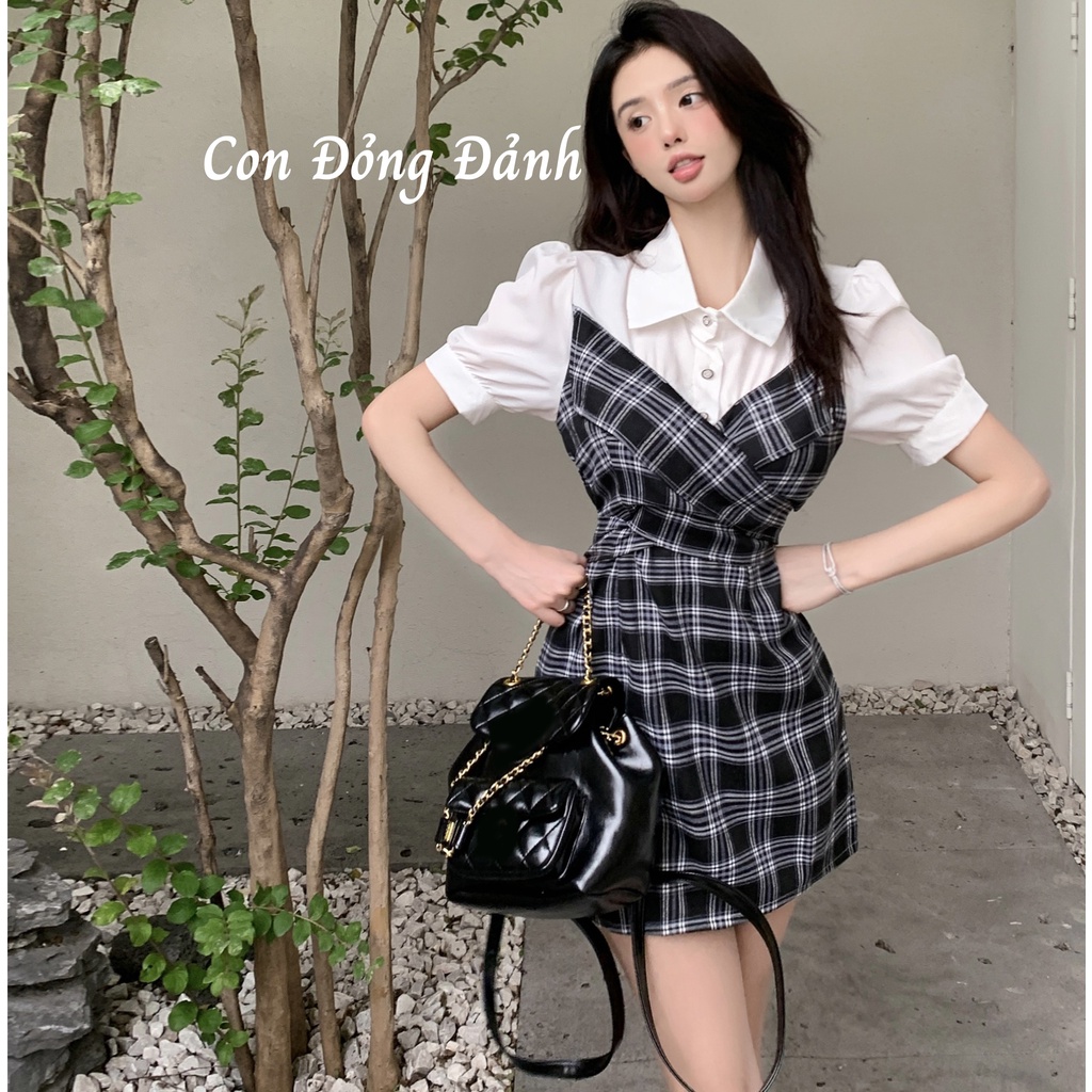 Váy Sơ Mi Kẻ Ca Rô Thắt Eo - Đầm Yếm Kẻ Sọc VD056 Shop Con Đỏng Đảnh