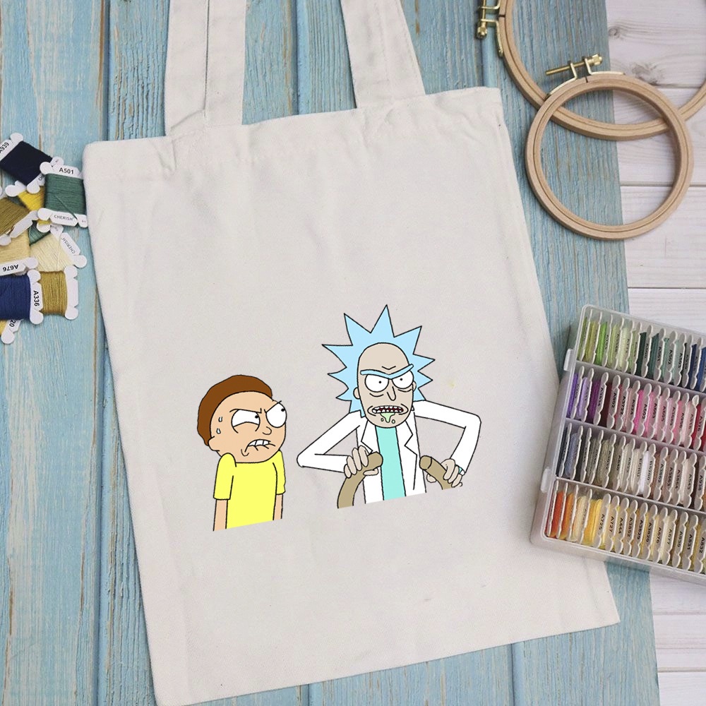 Túi vải, túi Tote RICK AND MORTY - Mẫu 1 vải canvas dày đẹp cho nữ có khóa miệng đi học đi chơi. In hình theo yêu cầu