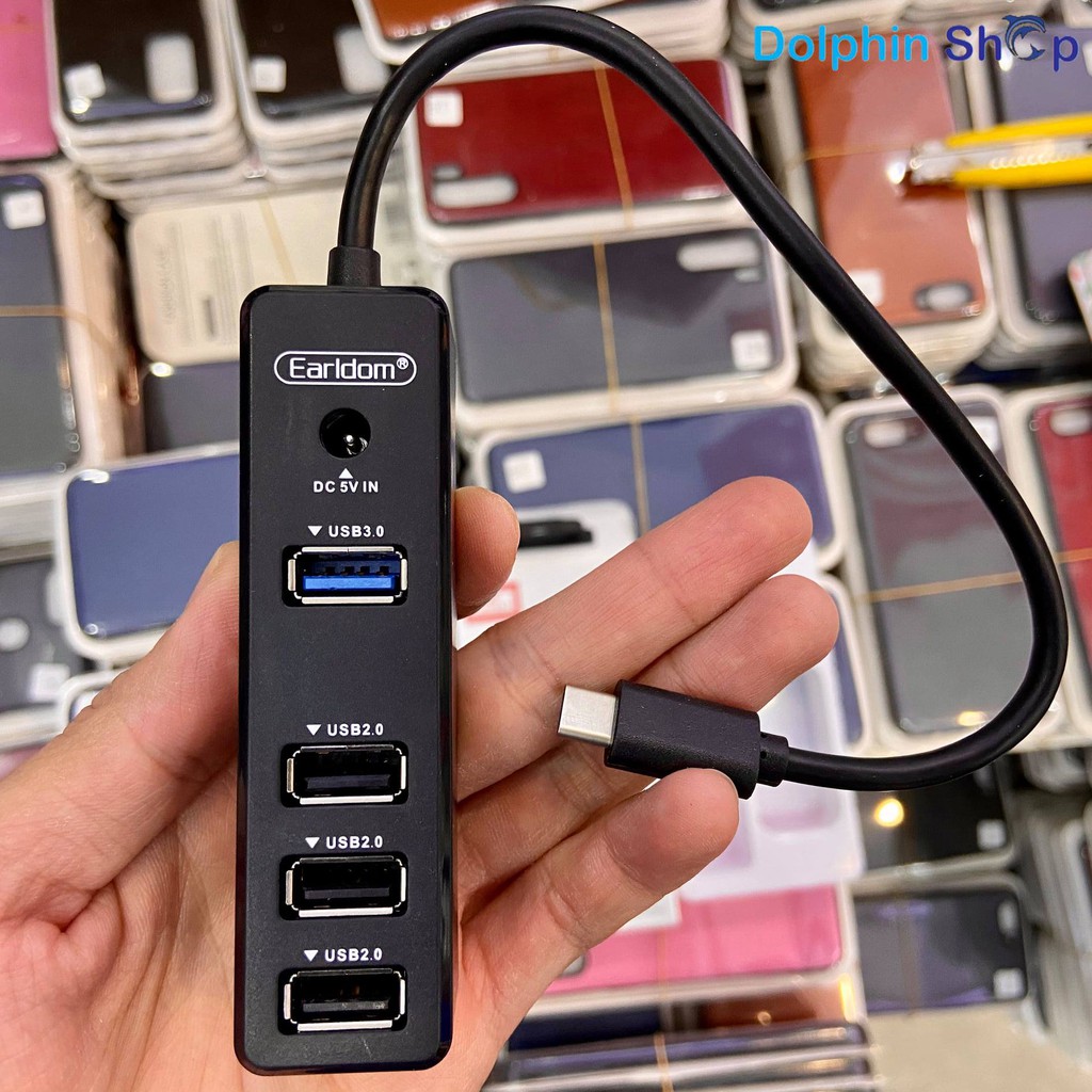 Cáp Usb Hub Earldom HUB - 08 Type C Hỗ Trợ 3 Cổng USB 2.0 và 1 cổng USB 3.0