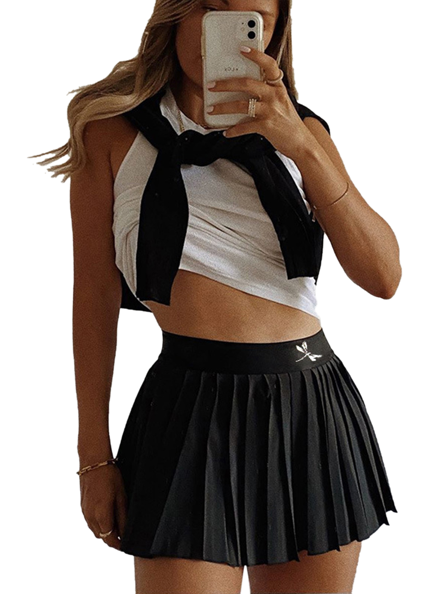 Chân váy lưng cao xếp ly in hình chuồn chuồn thời trang cho nữ | BigBuy360 - bigbuy360.vn