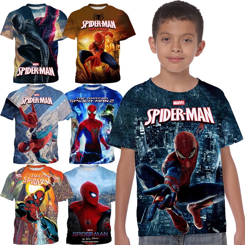 Áo Thun Tay Ngắn In Hình Người Nhện Marvel Thời Trang Mùa Hè Cho Bé Trai Và Gái
