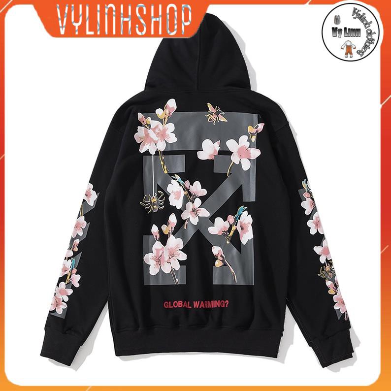 Áo nỉ nam nữ VYLINHSHOP  OFF WHITE Áo khoác hoodie tay dài in hình hoa anh đào