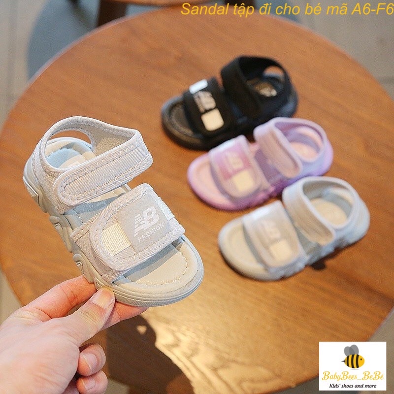 Sandal tập đi cho bé trai, bé gái a6 f6- dép quai hậu dán bé  - đen, ghi, hồng