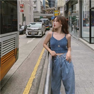 Set áo croptop và áo len hai dây