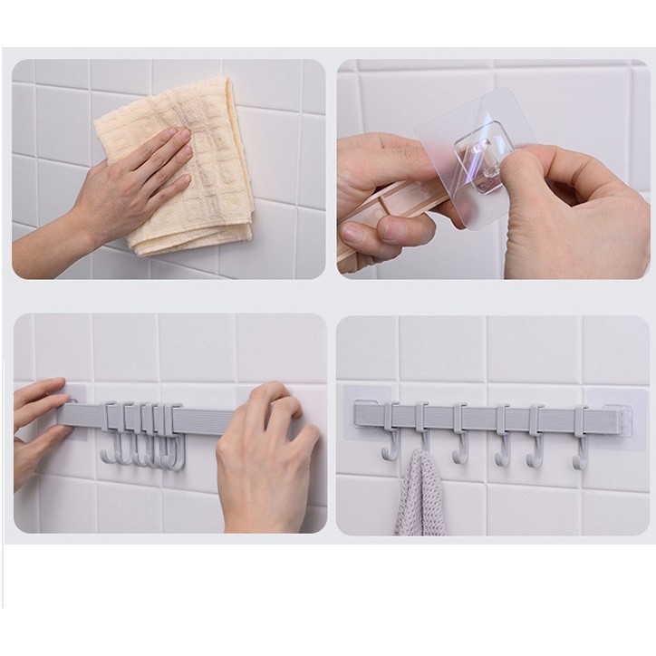 Thanh treo đồ 6 móc dán tường