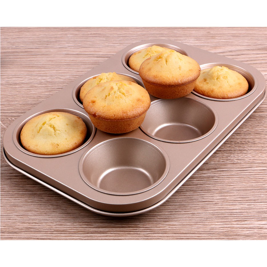 Khuôn cupcake 6 ô màu vàng ⚡ HÀNG LOẠI 1 ⚡ khuôn làm bánh 6 ô kích thước 26cm x18cm