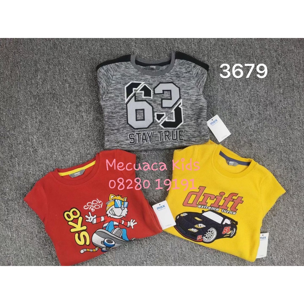 [2-6y] Áo dài tay thu đông nỉ bông max màu đỏ/ghi cho bé trai xuất dư xịn