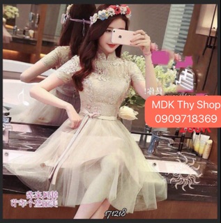 Đầm ren phối lưới xoè