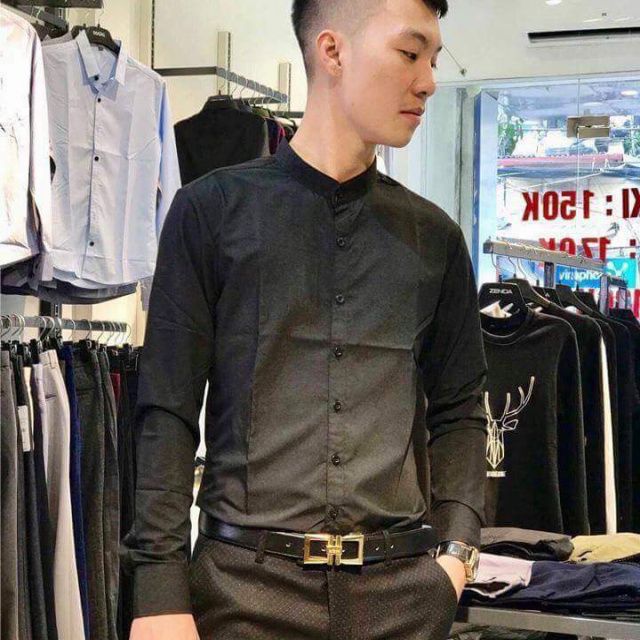 [Siêu KHỦNG] Áo sơ nam màu đen cổ tàu cao cấp