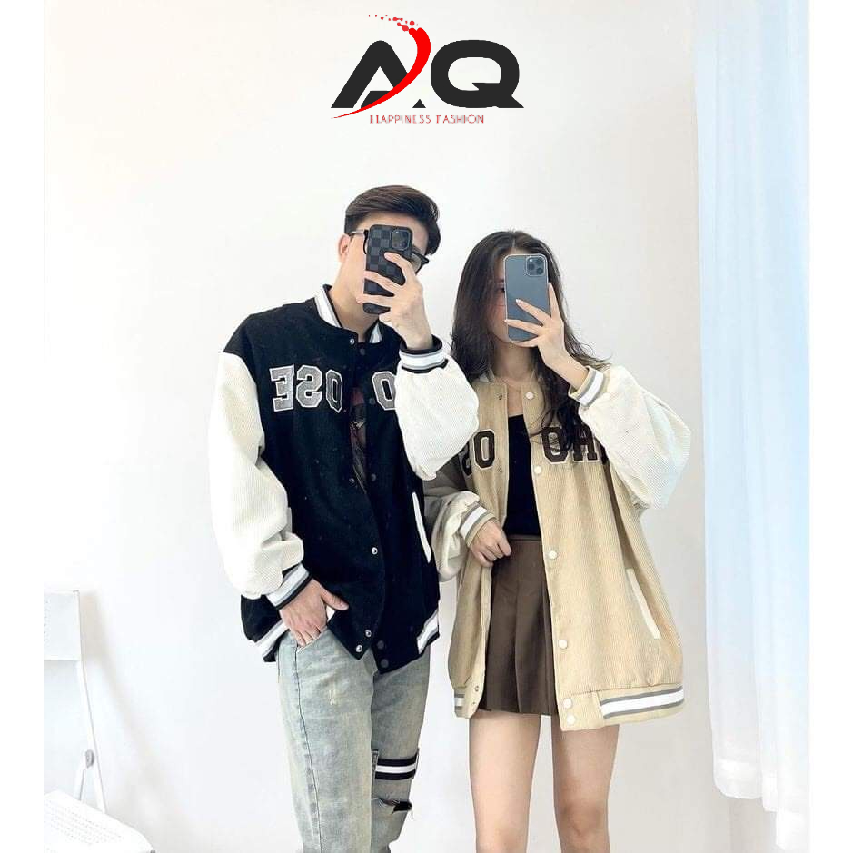 Áo bomber varsity jacket Unisex Form rộng nhung tăm Hình thêu 100% Áo khoác nam nữ Gonz Bóng chày- AQ STORE