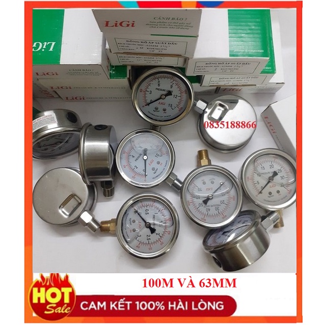 ĐỒNG HỒ ĐO ÁP SUẤT KHÍ NÉN, ĐỒNG HỒ ĐO ÁP SUẤT ÁP LỰC THỦY LỰC KHÍ NÉN MẶT PHI 63 TỪ 5KG ĐẾN 700KG CM2