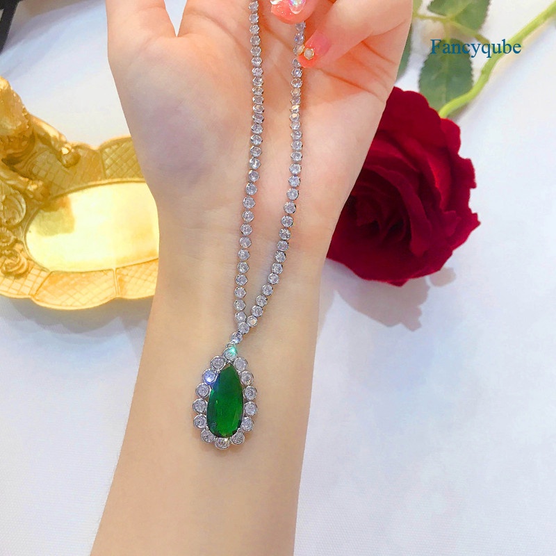 Vòng cổ Bạc 925 Mặt Hoa Đính Đá Zircon Hình Giọt Nước