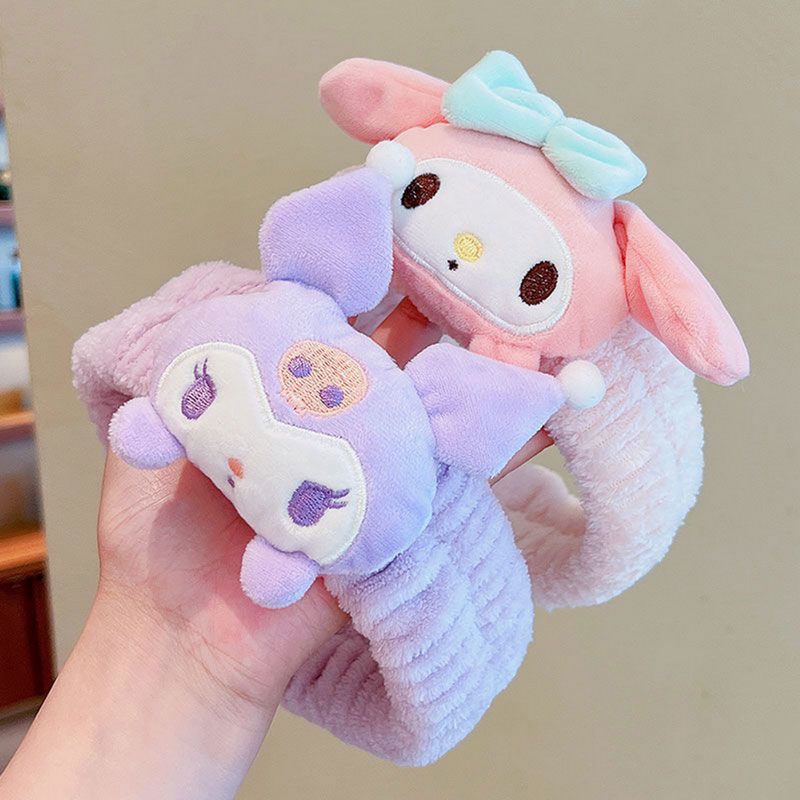 SANRIO Băng Đô Cài Tóc Co Giãn Đính Lông Nhung Dễ Thương Cho Nữ