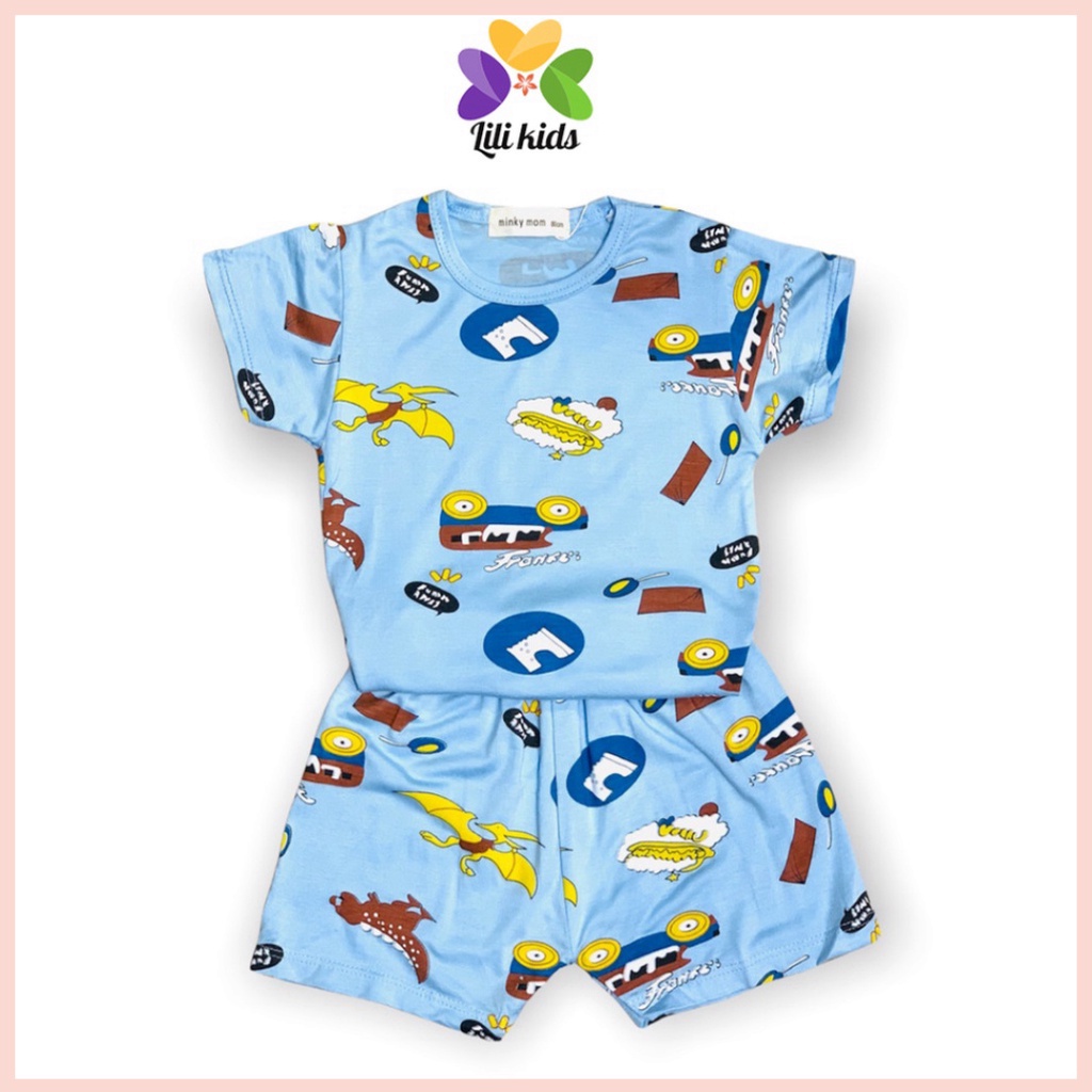 Bộ cộc tay LILIKIDS chất thun lạnh in hình gấu Minky Mom siêu mềm mịn mát cho bé trai và bé gái BCT02