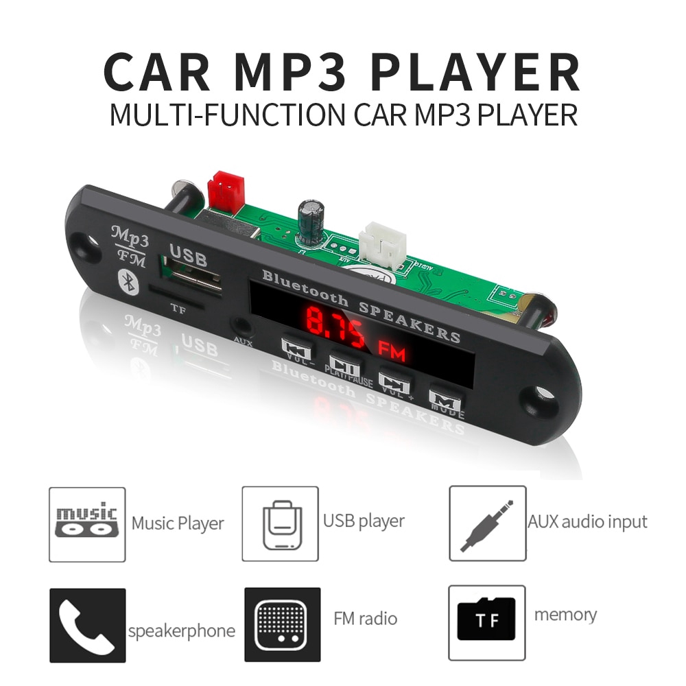 Mô Đun Giải Mã Âm Thanh Mp3 Wma 5v 12v Usb Sd / Tf Aux Fm Cho Xe Hơi