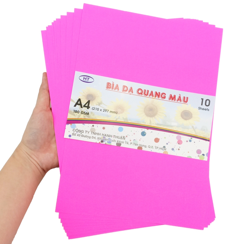 Bìa Dạ Quang Màu A4 HT 180gsm - Màu Hồng