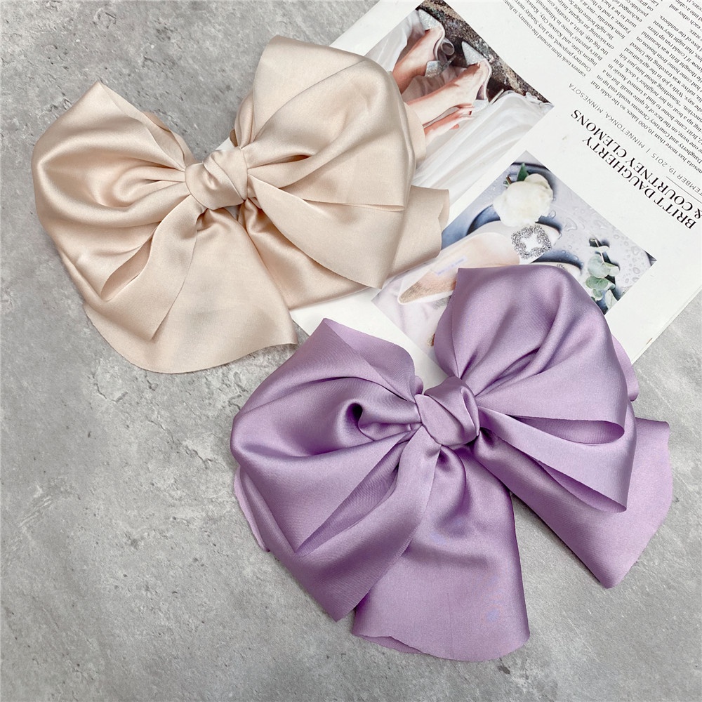 Kẹp Tóc Nơ Satin Nhiều Lớp Phong Cách Retro Hàn Quốc Mới