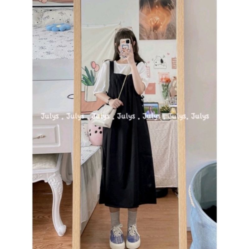 Set yếm dài + áo tay bồng ulzzang