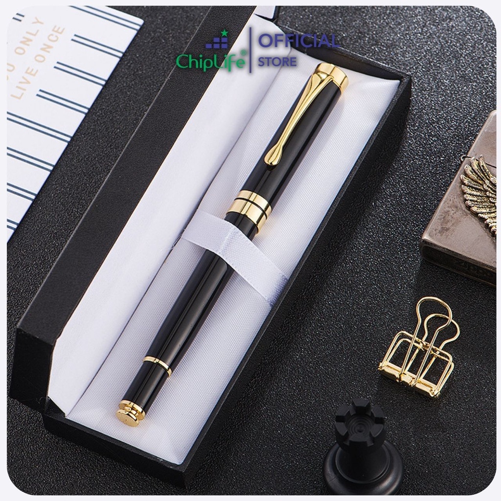 Bút ký khắc tên CHIPLIFE P027DV - ngòi 0.5mm dạng nắp bật đen viền vàng