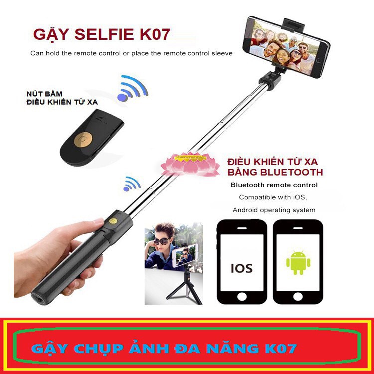 Gậy Tự Sướng Bluetooth K07, Giá Đỡ Điện Thoại Selfie, Gậy Chụp Hình Bluetooth ( Có Ảnh Thật )