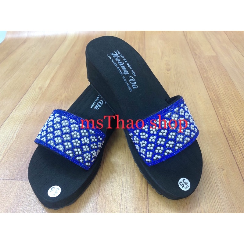 Dép quai ngang nữ xốp đính đá xanh cao 5 phân N5.02