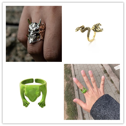 Nhẫn Đeo Tay Hình Mặt Nạ Quỷ/Ếch/Rồng Cá Tính Thời Trang Nam nhẫn đôi hình ếch
