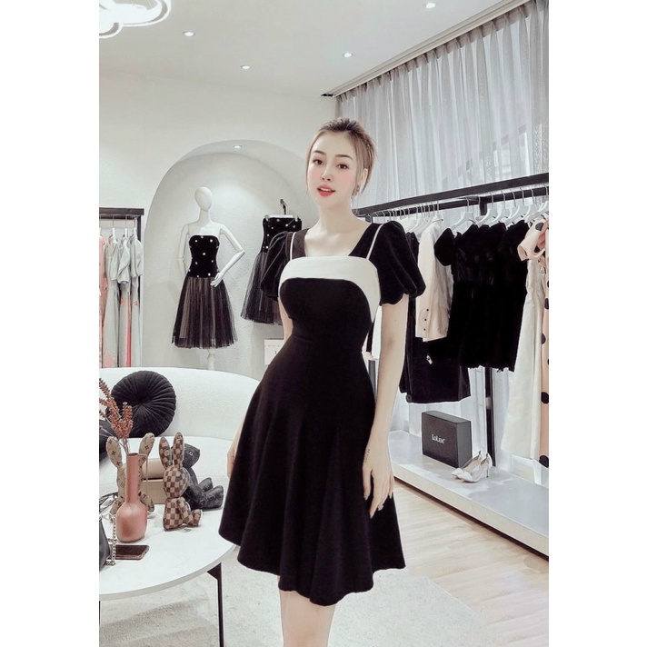 Đầm Nữ Chất Nhung Màu Đen Phối Ngực có Mút Mặc Đẹp Tôn Dáng NEW UNISEX