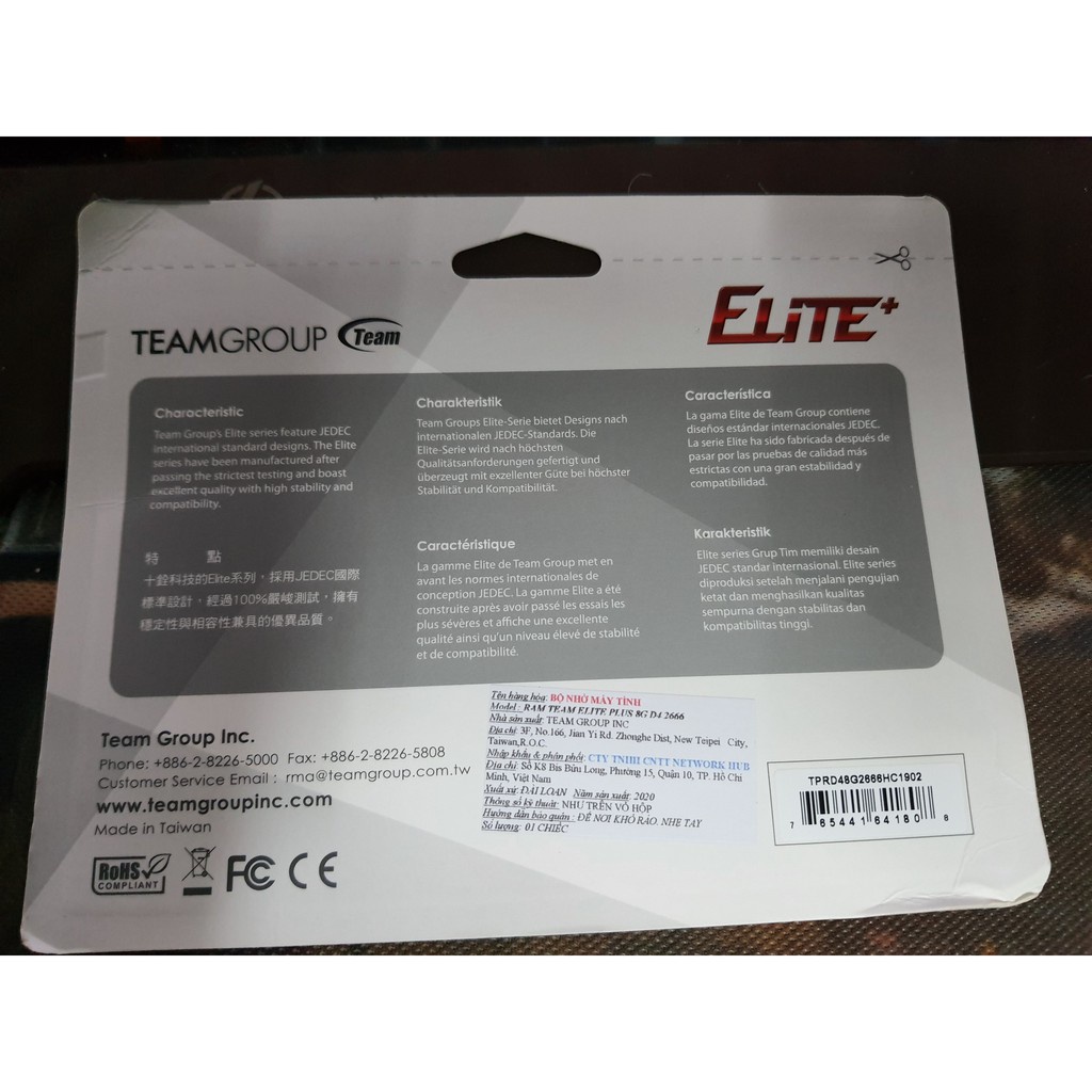 RAM PC ELITE 8GB BUS 2666 DDR4 TEAMGROUP. Bảo hành 5 năm toàn quốc