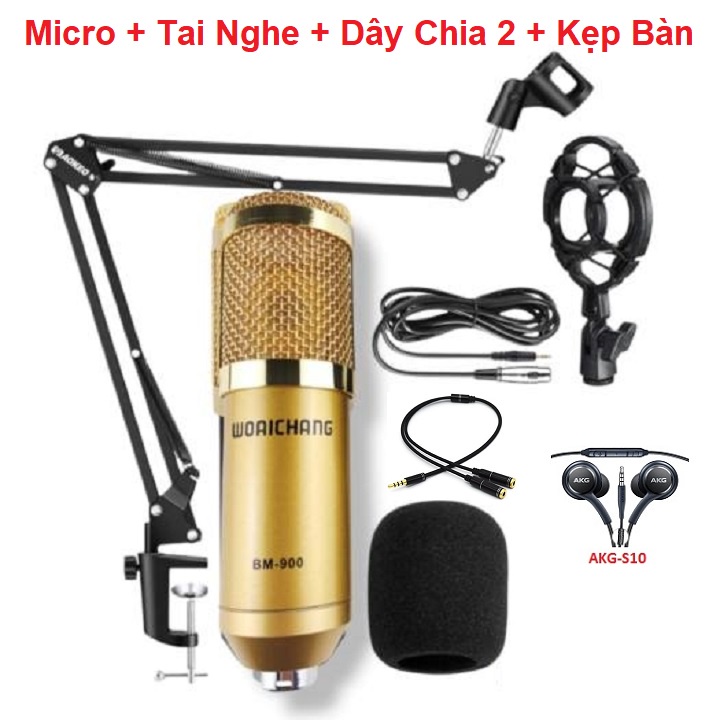 Combo Micro Thu Âm, Tặng Dây Chia 2 Cổng, Tặng Tai Nghe AKG-S10 - Chuyên Học Online, Học Zoom - Hát Karaoke Trên App