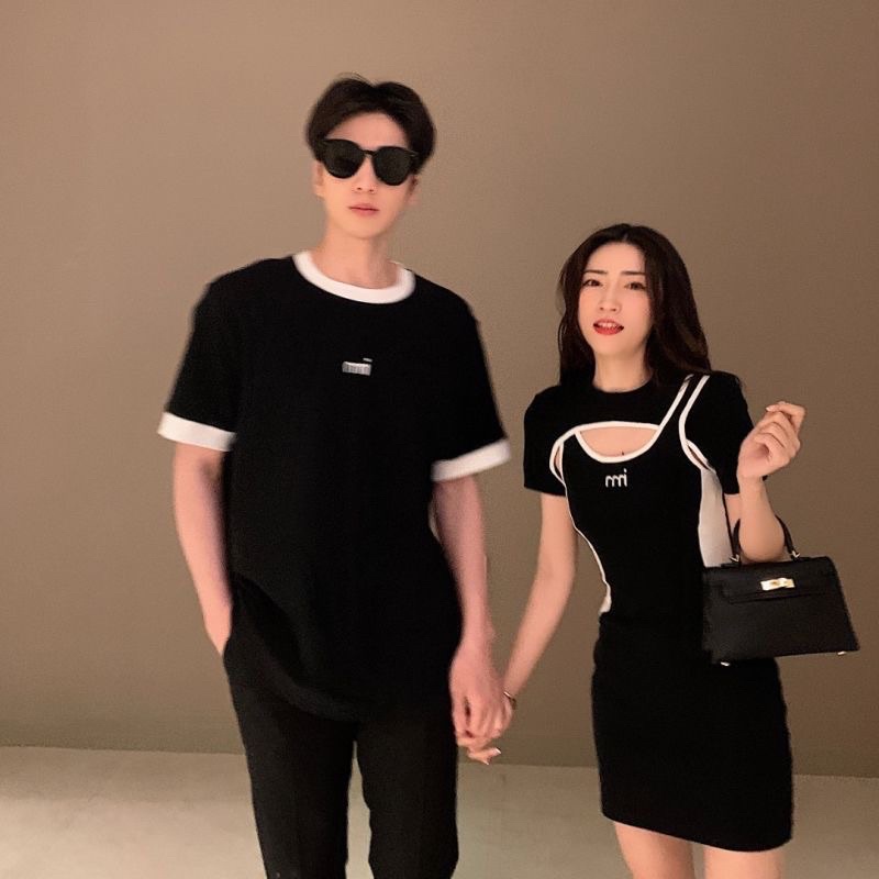 Set đồ đôi nam nữ áo phông nam - váy nữ cutout sexy quyến rũ phong cách trẻ trung thời trang KATE COUPLE