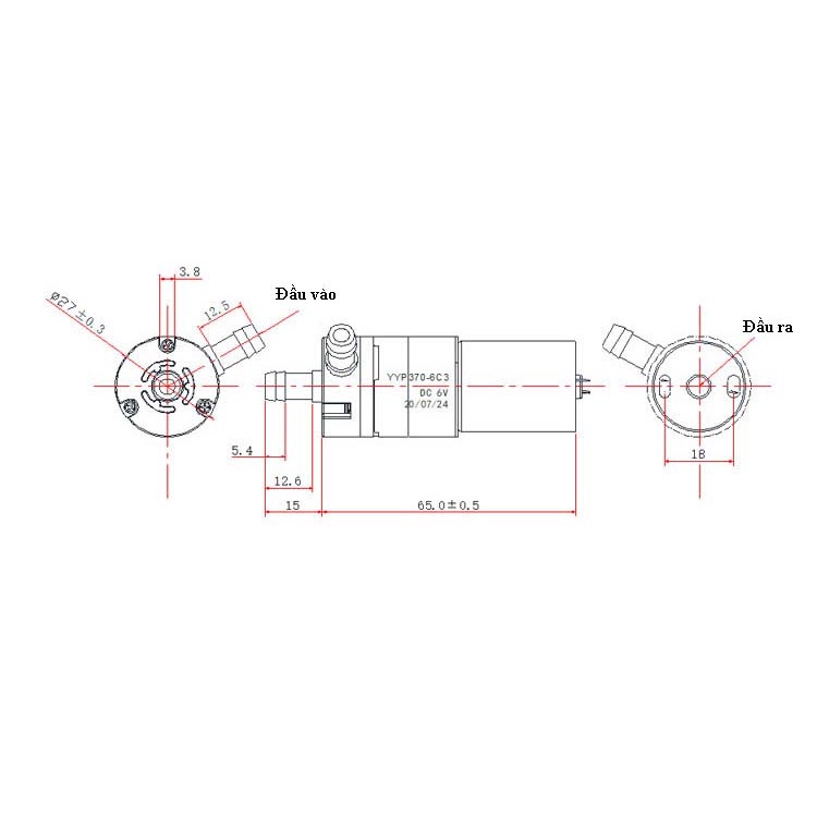 Động cơ bơm nước mini tự mồi YYP370-12C3 12VDC | YYP370-24C3 24VDC
