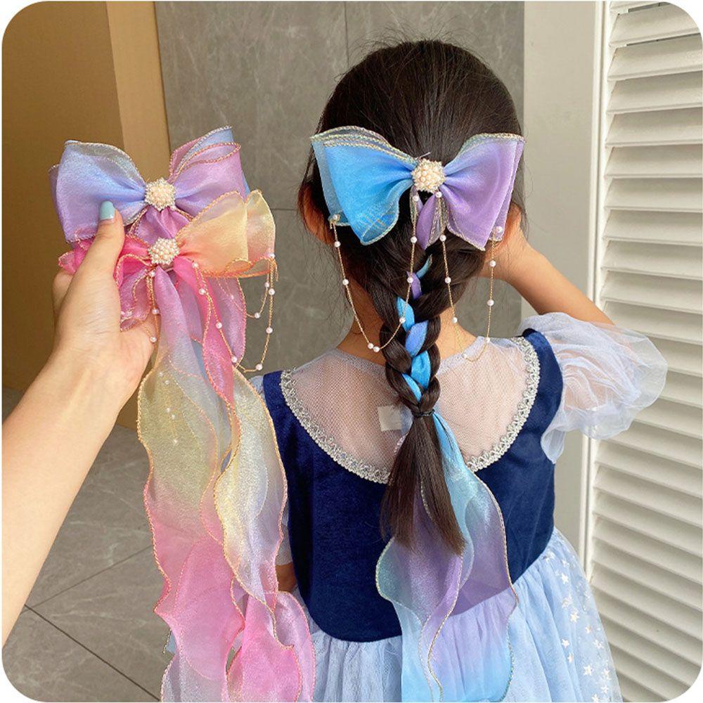 Kẹp Tóc Ruy Băng Dài Màu Sắc Cầu Vồng Ngọt Ngào Cho Bé Gái
