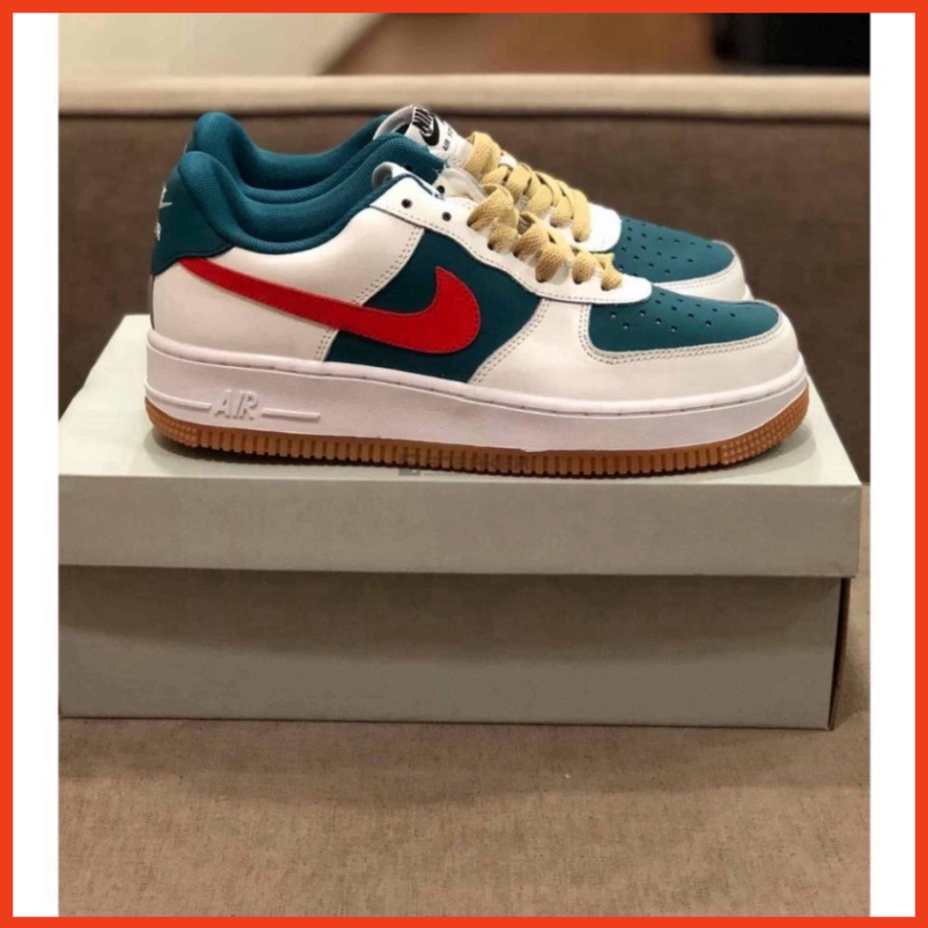 Giày Sneaker nam nữ cao cấp full bill box, giày thể thao Jordan AF1 cổ thấp da lộn màu xanh đỏ đế cao, form đẹp M11