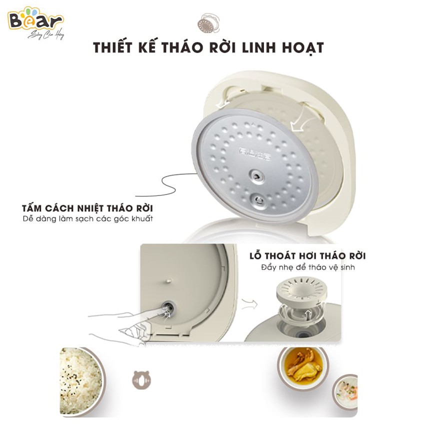 Nồi cơm điện mini Bear DFB-B20A1 dung tích 2L công suất 350W, 8 chế độ nấu thông minh giữ ấm 24h - KitchenMart | BigBuy360 - bigbuy360.vn