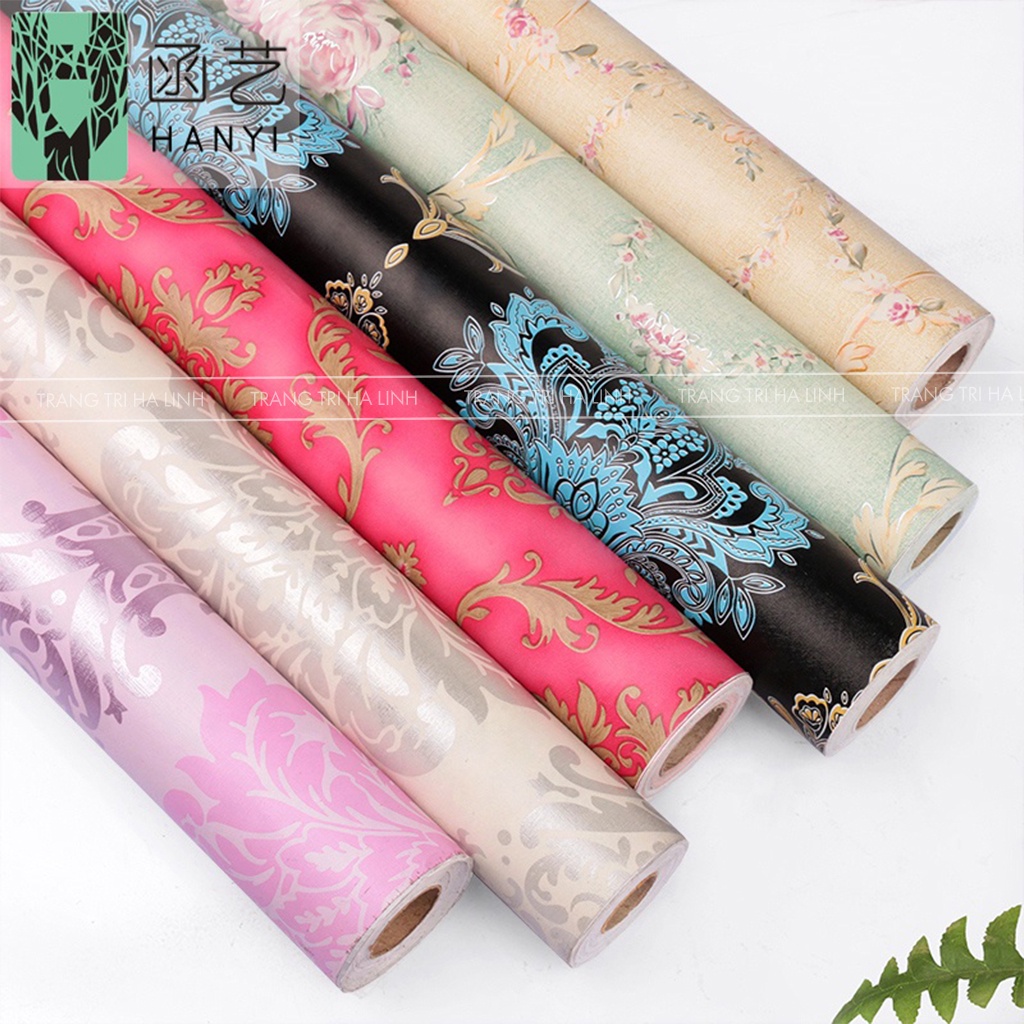 Giấy dán tường cổ điển châu âu , decal dán tường phòng cách vintage hoa văn sẵn keo dán phòng khách ngủ 45cmx10m