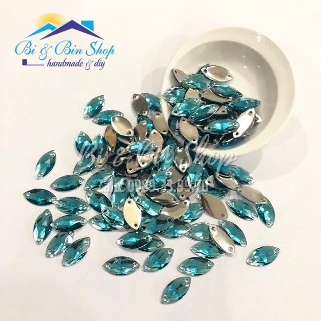 50 Viên Đá Kiếng Lá Me 7x15mm Đính Kết Trang Phục Thời Trang, Làm Phụ Kiện Handmade